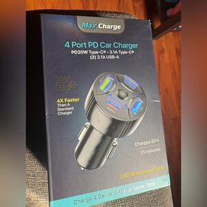 4-Port PD Car Charger - Black